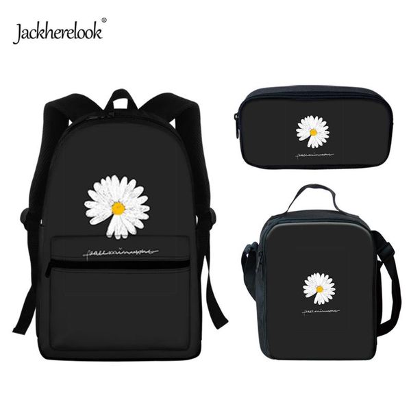 

jackherelook student backpack chrysanthemum print black school bags set for girls simple campus bookbag large capacity satchel