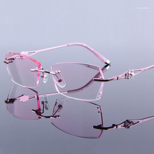 Очки для глаз Рамки для женщин Rhinestone Rimless Eyeglass Lady читает высокую четкую линзу Гиропии женские розовые пресбыопические1