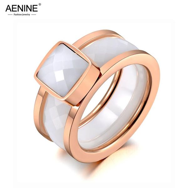

wedding rings aenine trendy titanium stainless steel white/black cut ceramic for women girls elegant charm ring jewelry ar19134, Slivery;golden