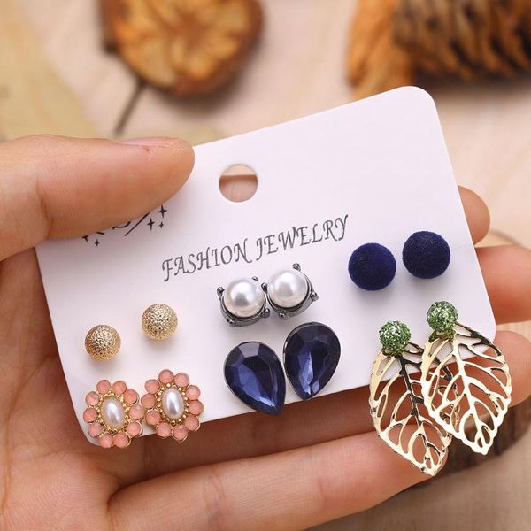 

stud 17if fashion earrings set mixed for women bohemian gold color leaf flower stone statement hang brincos jewelry 2021, Golden;silver