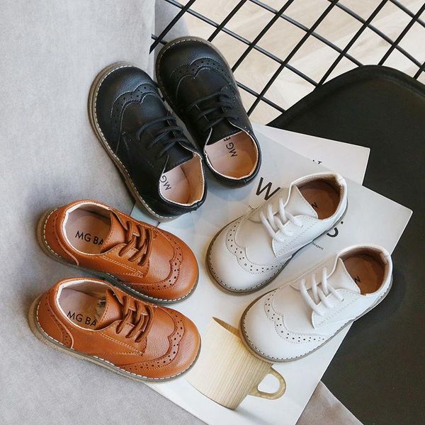 

flat shoes 2021 winter boys korean style casual children' british comfortable girls leather, Black;grey