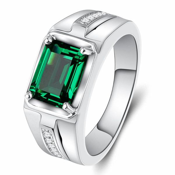 

cluster rings classical green blue crystal stone emerald sapphire gemstones zircon diamonds for men jewelry silver color argent bague, Golden;silver