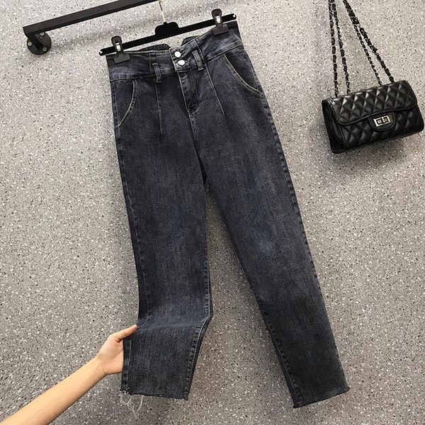 

women's jeans l-4xl casual 2021 autumn all-match high-waist slim korean fashion clothing, Blue