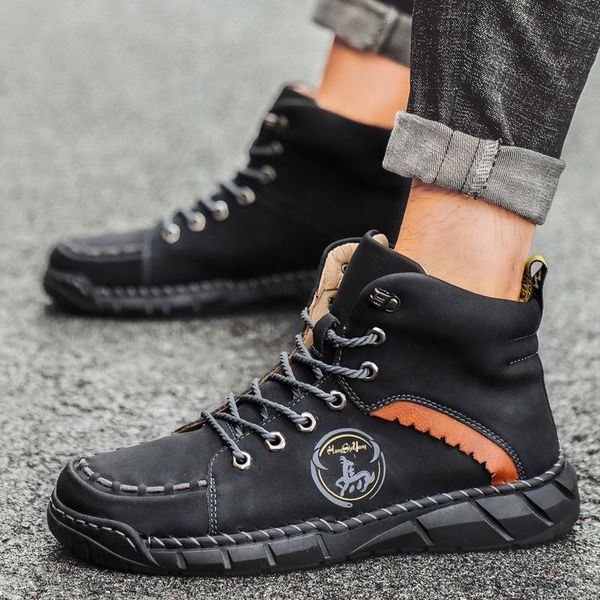 

boots men male man plus size ankle autumn warm matin shoe mens vintage pu leather zapatos de hombres personlizar m0740, Black