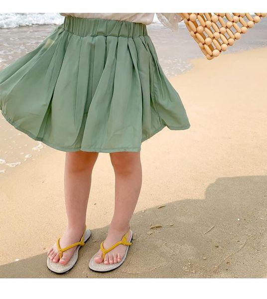 

summer girls cute solid color pleated skirts thin soft all-match, Blue