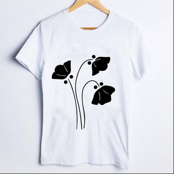 

tees print cartoon simple womens flower fashion short sleeve 90s clothes lady female t shirt, White