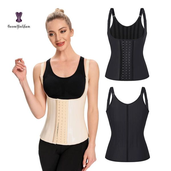

women's shapers glossy latex fajas slimming girdle waist trainer corselet women vest 25 bones private label, Black;white