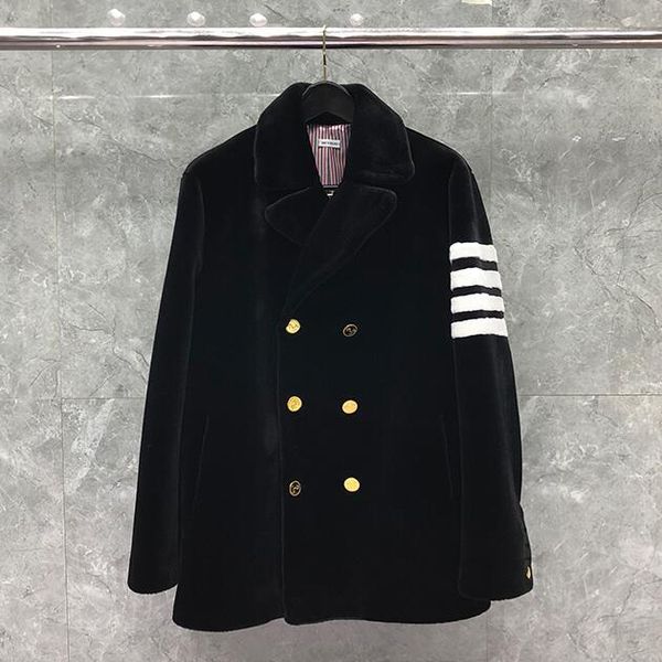 

blends Fashion TB THOM Brand Jacket Men Winter Coat Double Breasted Genuine Mink Cashmere Black Thick Casual Men's Clothing