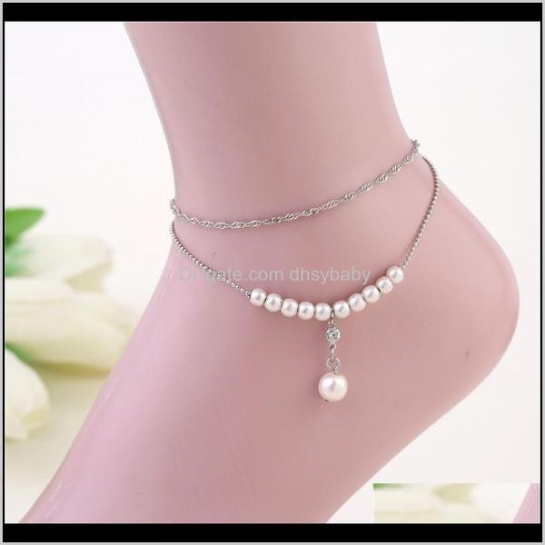 

anklets drop delivery 2021 cute double layer pearl bracelet anklet womens wild jewelry mixed wholesale w75oy, Red;blue