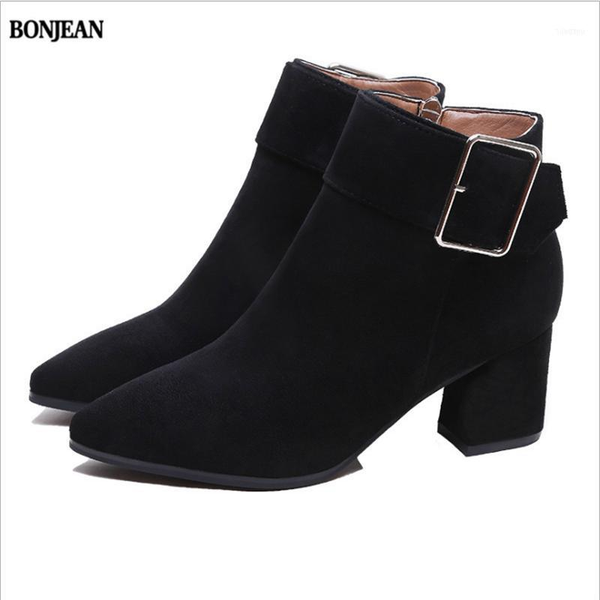 

boots bonjean 2021 autumn and winter thick with short bare korean thin ankle11, Black