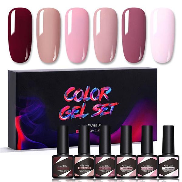 

nail gel 6 pcs color set semi permanent nails polish uv led soaked off 8.5ml manicure diy art for professionals, Red;pink