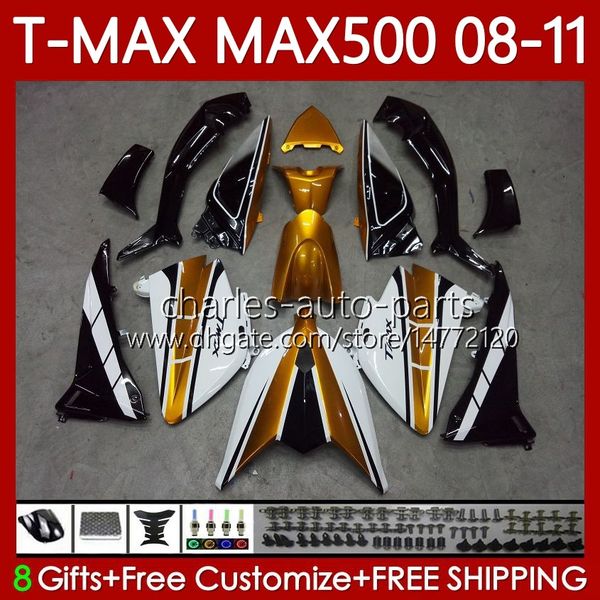 Kit de carroçaria para Yamaha Tmax max 500 xp500 max-500 T 2008 2008 2008 Bodys 107No.95 tmax-500 dourado branco tmax500 T-MAX500 08-11 MAX500 08 09 10 11 OEM Motoinging