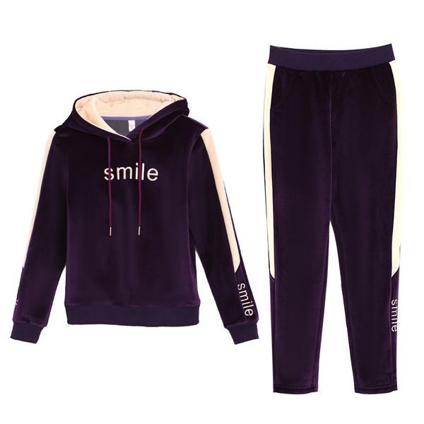 

two piece dress hoodies pants women pleuche suit plus velvet thickening fashion winter fleece two-piece big yards casual clothing set, White