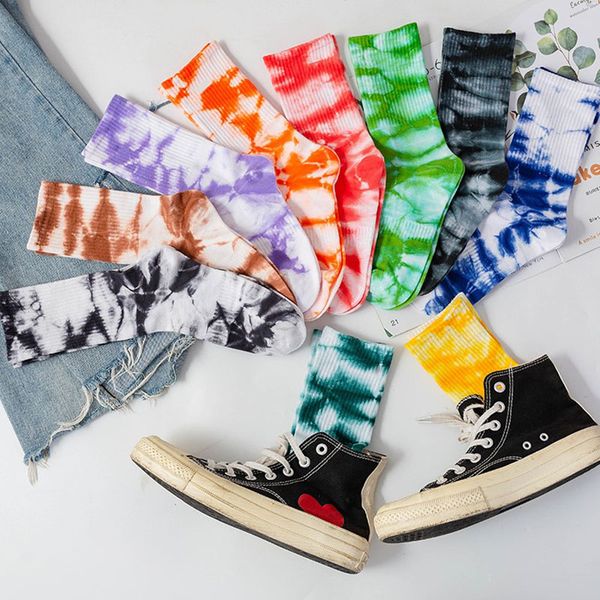 

men's socks stockings women autumn winter tie-dye long-tube- socks casual comfortable sports high-tube tide candy color socks 10 styles, Black