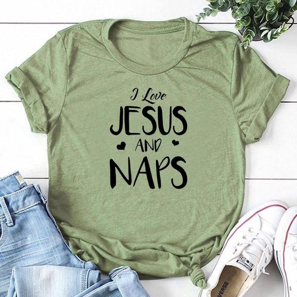

women's t-shirt christian i love jesus and naps t shirts women black 100% cotton casual clothing o neck plus size short sleeve te, White