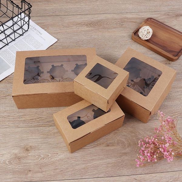 

gift wrap 1pc craft paper cookie cake packaging box with plastic pvc window for wedding favors candy kids party supplies