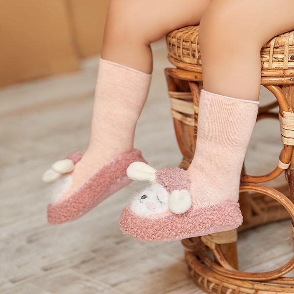

socks cute cartoon animal baby for boy girl winter autumn soft cotton anti slip soled born toddler terry thick warm, Pink;yellow