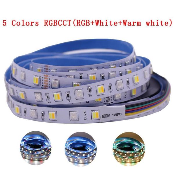 

strips 12mm pcb 5m 4in1 5in1 rgb+cct led strip 60leds/m 5 colors in 1 chip cw+rgb+ww rgbw rgbww flexible tape light 12v 24v