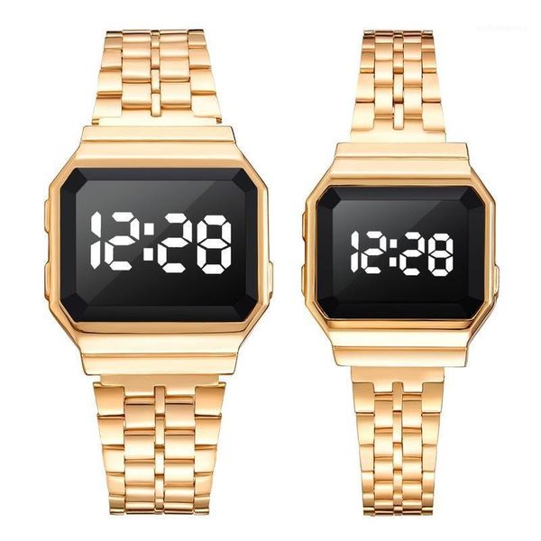 

wristwatches fashion lovers digital watch for men women stainless steel led electronic couple watches set luxury wristwatch female clock, Slivery;brown