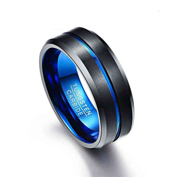 

ring 2021 new merchant fashion tungsten steel sand plated black + blue men's jewelry straight, Silver