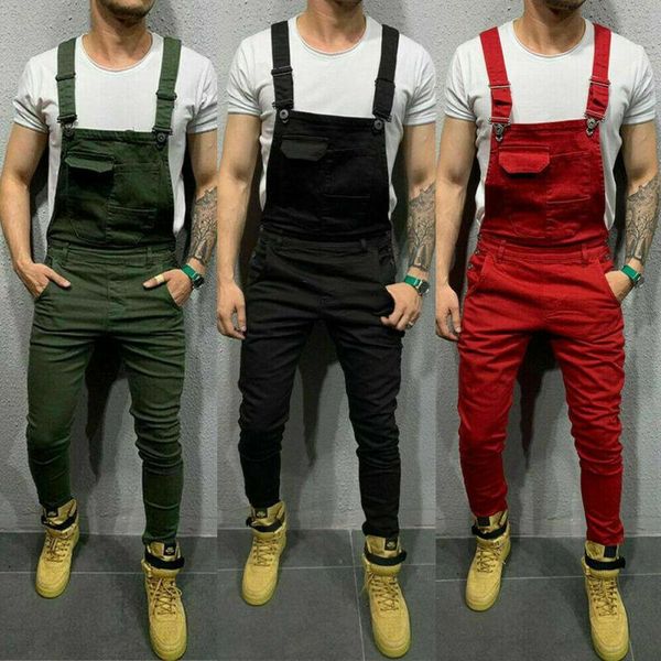 

men's pants mens denim jeans overalls dungarees bib jumpsuits playsuit trousers, Black
