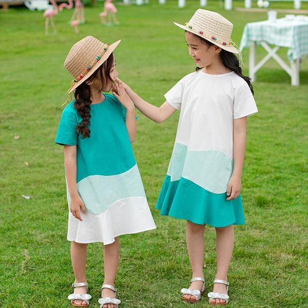 

summer kids for girls girl dresses baby princess elegant children sundress toddler cotton two colors patchwork, 5569, Red;yellow