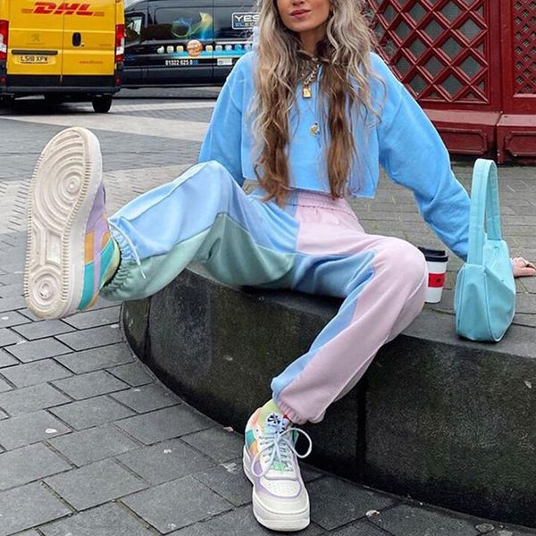 

women's pants & capris spring summer women casual color stitching long high waist fashion pockets trousers streetwear 2021 arrival, Black;white