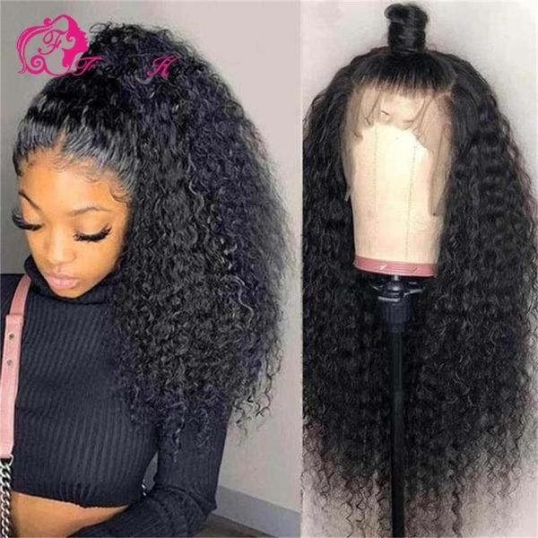 

kinky curly human hair wigs 13*4 lace front with baby pre plucked remy brazilian human1, Black;brown