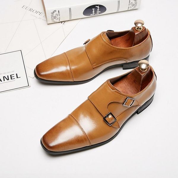 

dress shoes retro block men's business office men wedding leather banquet for sapatos masculinos, Black