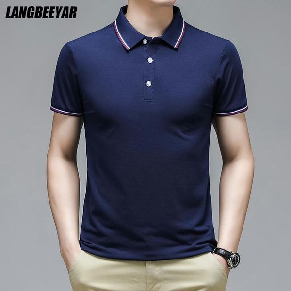 

men's polos summer brand short sleeve turn down collar solid color shirts for men casual fashions man clothing, White;black