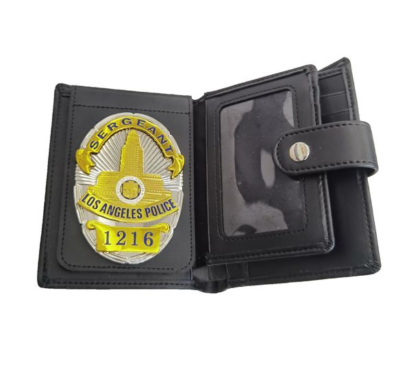 

multi functional men's wallet bag with us lapd no.1216 metal badge, Brown;gray
