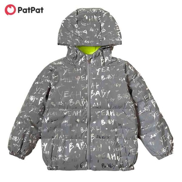 

winter kids stylish letter allover print hooded coat jacket for boy clothing 210528, Blue;gray