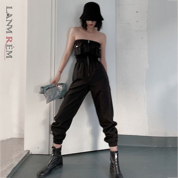

black elasti bust pocket long rompers personality fashion jumpsuits street style female tide autumn 2e1282 210507, Black;white