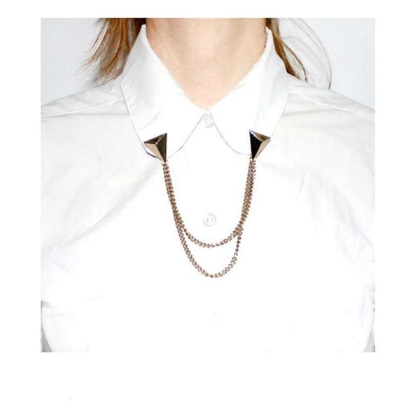 

h288 punk triangle brooch chain collar clip taobao, Gray