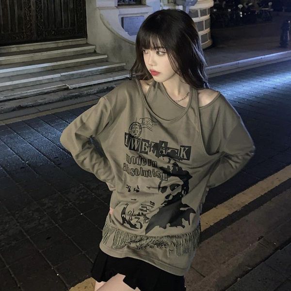 

women's t-shirt y2krobe y2k fairy aesthetic cyber egirl asymmetrical women tshirt long sleeve gothic chic 2000s clothes harajuku street, White