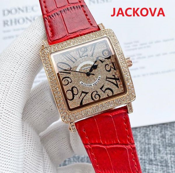 Alta qualidade moda designer quadrado relógio masculino feminino 40MM Diamantes bisel Safira senhoras vestido relógios pulseira de couro relógio de pulso à prova d'água