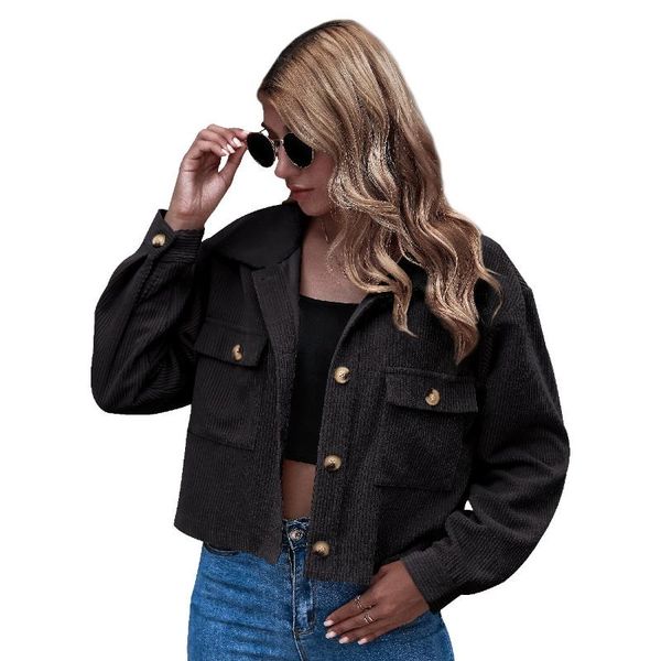 

women's jackets fashionable corduroy shirt coat, Black;brown