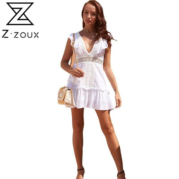 

women dress white lace es deep v neck hollow out bohemian ruffles sleeveless high waist beach es 210513, Black;gray
