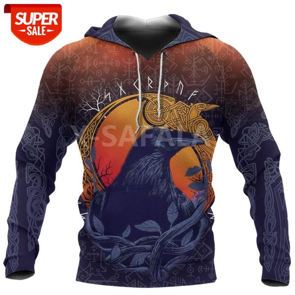 

viking raven and moon tattoo 3d over print xs-7xl hoodie man women harajuku outwear zipper pullover sweatshirt casual unisex-7 #ov2m, Black