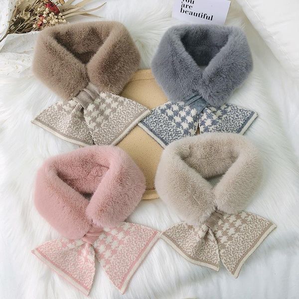 

bow ties fake collars imitation fur scarf winter warm bowknots windproof cross false collar female neck guard scarves, Black;gray