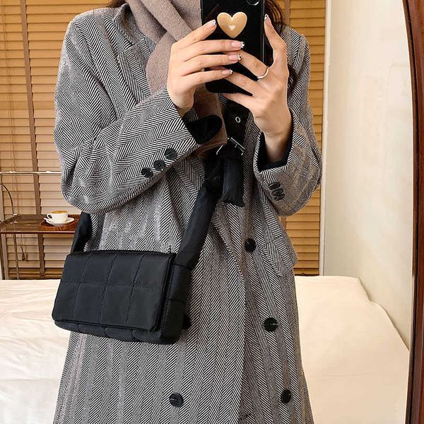 

space cotton shoulder bags women brand cassette casual winter padded women crossbody bag green square solid color satchels