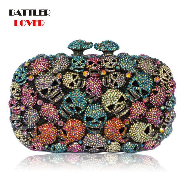 

evening bags diamond skull hollow out crystal women package bag 2021 fashion wedding clutch pocket for female matching wallet purse handbags