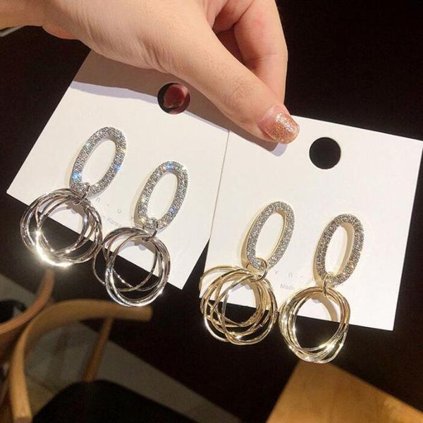 

dangle & chandelier full crystal irregular multi circle drop earring gold color fashion jewelry women gift, Silver