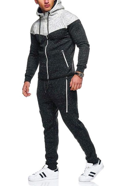 

men's tracksuits 2021 autumn hoodie tracksuit sweatshirts male casual 2 piece sportsuit zipper coat pant sportswear men set brand cloth, Gray