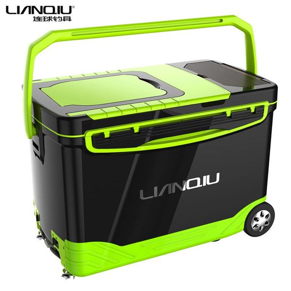

portable fishing box insulated cooler with handle and wheels multi-function chair foldable backrest large capacity 32l accessories