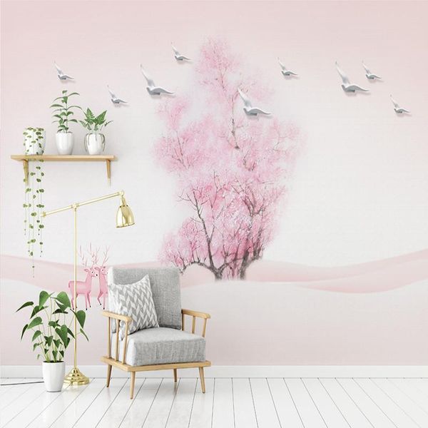 

wallpapers custom 3d wallpaper for living room papel de parede hd flower sea cherry tree white deer tv wall background mural