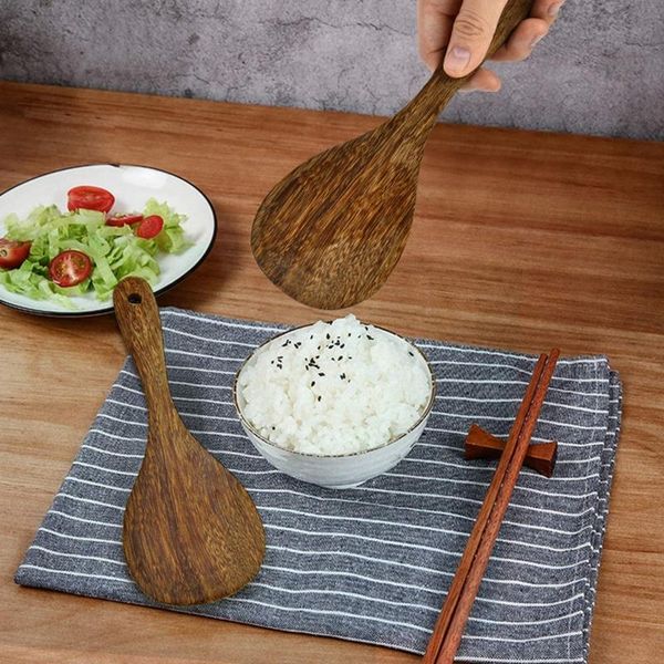 

spoons high-quality wooden rice paddle spoon asian kitchen spatula utensil set 2 pieces