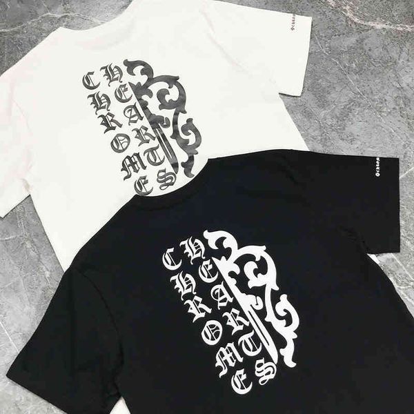 

brand hearts/chrome croosin 2021 k luoxin sword sanskrit loose black and white men's wear pure cotton round neck printed pocket t-shirt, White;black