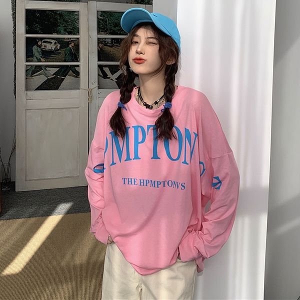 

oversize loose sweater women's spring and autumn thin american fashion brand hiphop high street hip hop fried street long sleeve top, Black