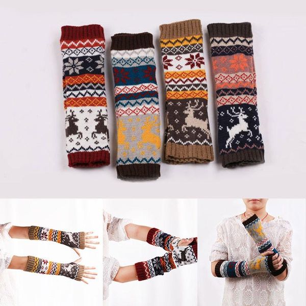 

five fingers gloves winter knitted arm cover for women solid color warmer half-finger fingerless warm long mittens female, Blue;gray